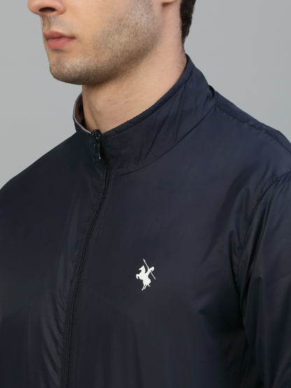 Reversible Jacket for Men | Premium Casual Jacket Smart Fit Mock Neck Poly Blend Fabric Colour Block Pattern