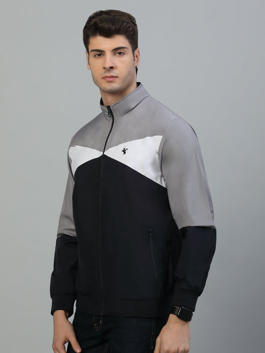 Reversible Jacket for Men | Premium Casual Jacket Smart Fit Mock Neck Poly Blend Fabric Colour Block Pattern