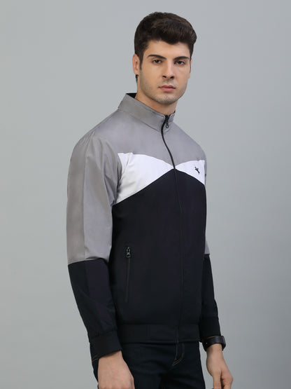 Reversible Jacket for Men | Premium Casual Jacket Smart Fit Mock Neck Poly Blend Fabric Colour Block Pattern