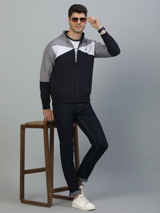 Reversible Jacket for Men | Premium Casual Jacket Smart Fit Mock Neck Poly Blend Fabric Colour Block Pattern