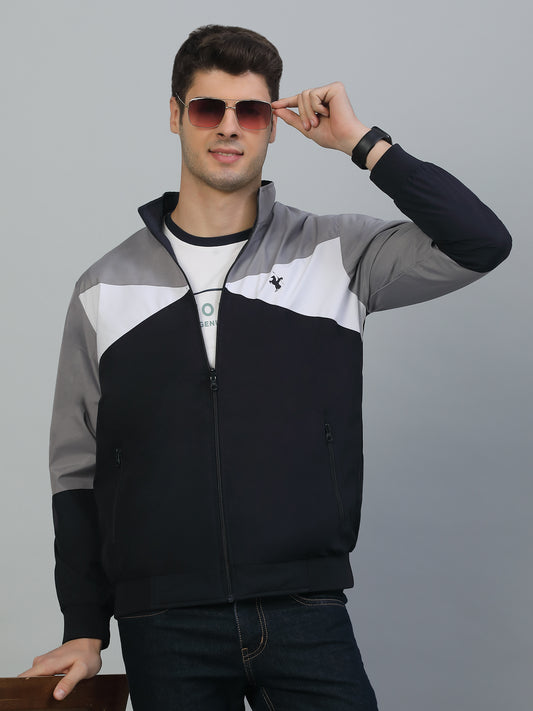 Reversible Jacket for Men | Premium Casual Jacket Smart Fit Mock Neck Poly Blend Fabric Colour Block Pattern
