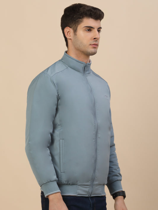 Reversible Jacket for Men | Premium Casual Jacket Smart Fit Mock Neck Poly Blend Fabric Solid Pattern