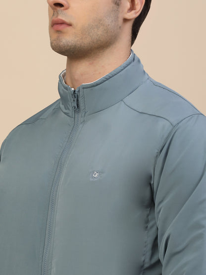 Reversible Jacket for Men | Premium Casual Jacket Smart Fit Mock Neck Poly Blend Fabric Solid Pattern