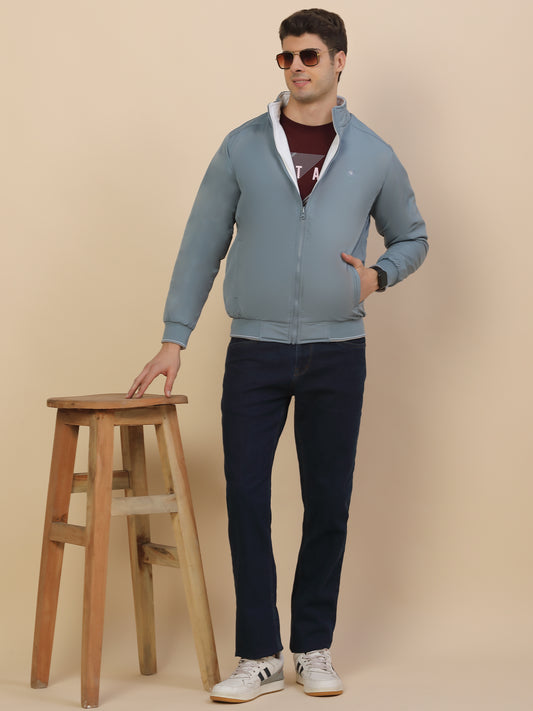 Reversible Jacket for Men | Premium Casual Jacket Smart Fit Mock Neck Poly Blend Fabric Solid Pattern