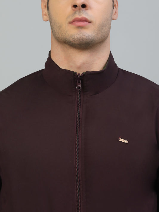 Reversible Jacket for Men | Premium Casual Jacket Smart Fit Mock Neck Poly Blend Fabric Solid Pattern