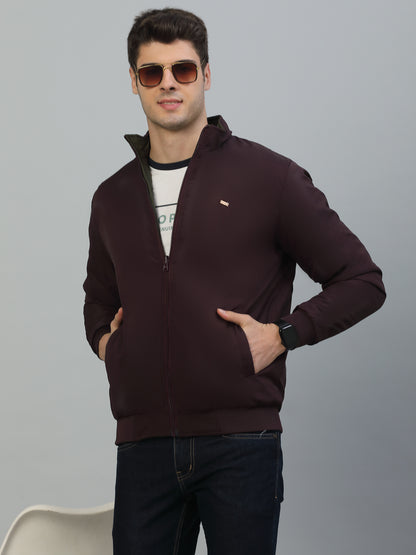 Reversible Jacket for Men | Premium Casual Jacket Smart Fit Mock Neck Poly Blend Fabric Solid Pattern