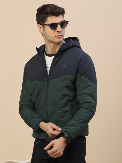 Jacket for Men | Premium Casual Jacket Smart Fit Hooded Poly Blend Fabric Colour Block Pattern