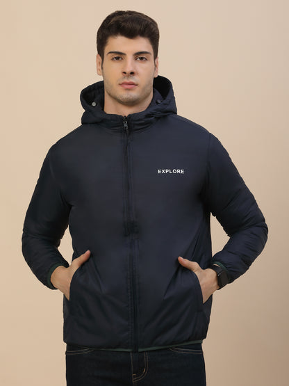 Jacket for Men | Premium Casual Jacket Smart Fit Hooded Poly Blend Fabric Colour Block Pattern