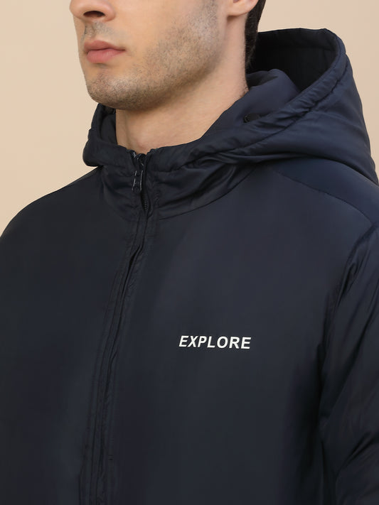 Jacket for Men | Premium Casual Jacket Smart Fit Hooded Poly Blend Fabric Colour Block Pattern