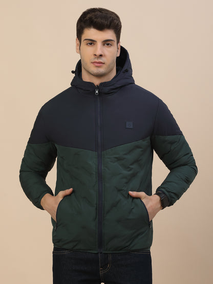 Jacket for Men | Premium Casual Jacket Smart Fit Hooded Poly Blend Fabric Colour Block Pattern