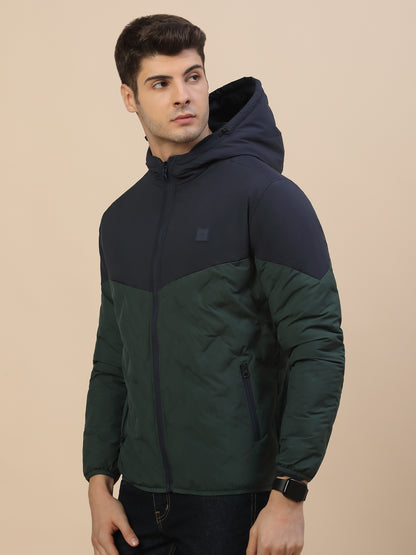 Jacket for Men | Premium Casual Jacket Smart Fit Hooded Poly Blend Fabric Colour Block Pattern