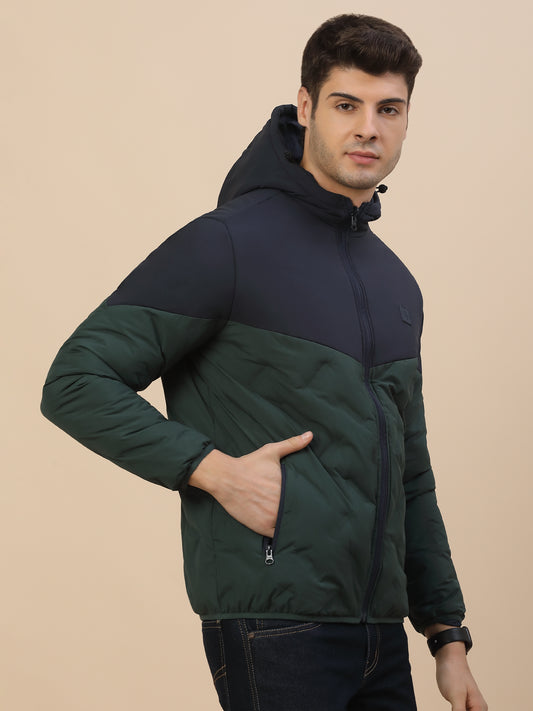 Jacket for Men | Premium Casual Jacket Smart Fit Hooded Poly Blend Fabric Colour Block Pattern
