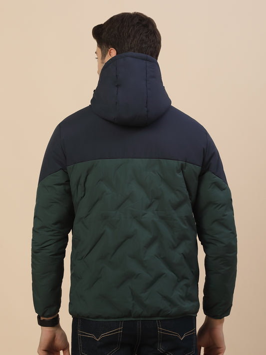 Jacket for Men | Premium Casual Jacket Smart Fit Hooded Poly Blend Fabric Colour Block Pattern