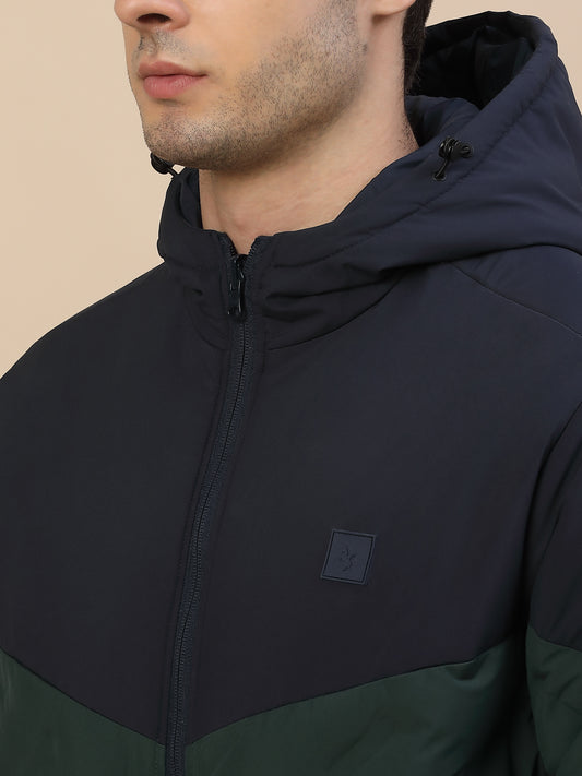 Jacket for Men | Premium Casual Jacket Smart Fit Hooded Poly Blend Fabric Colour Block Pattern