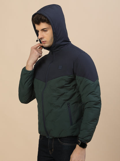 Jacket for Men | Premium Casual Jacket Smart Fit Hooded Poly Blend Fabric Colour Block Pattern
