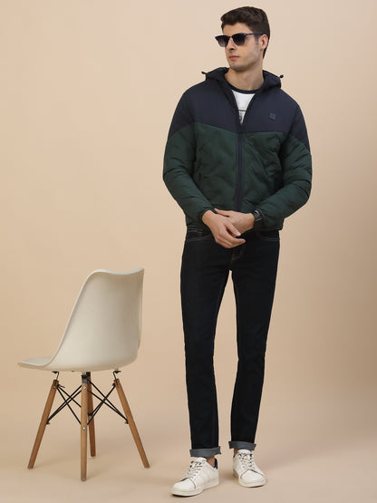 Jacket for Men | Premium Casual Jacket Smart Fit Hooded Poly Blend Fabric Colour Block Pattern