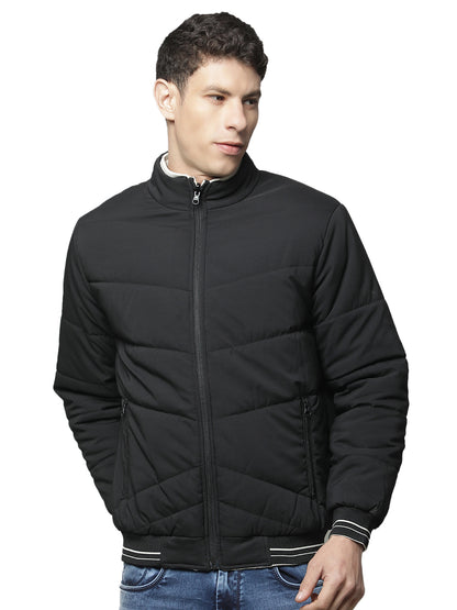Reversible Jacket for Men | Premium Casual Jacket Regular Fit Mock Neck Poly Blend Fabric Solid Pattern