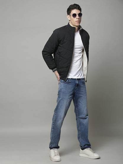 Reversible Jacket for Men | Premium Casual Jacket Regular Fit Mock Neck Poly Blend Fabric Solid Pattern