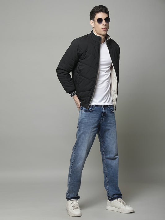 Reversible Jacket for Men | Premium Casual Jacket Regular Fit Mock Neck Poly Blend Fabric Solid Pattern