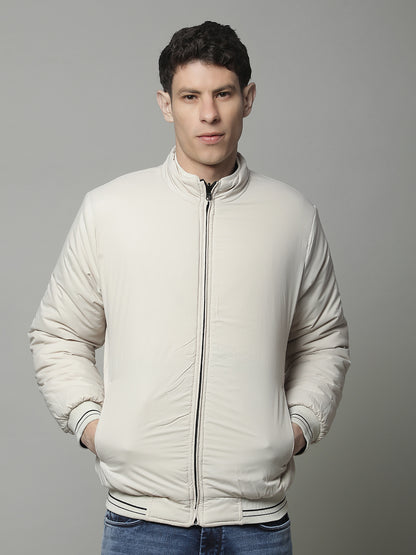 Reversible Jacket for Men | Premium Casual Jacket Regular Fit Mock Neck Poly Blend Fabric Solid Pattern