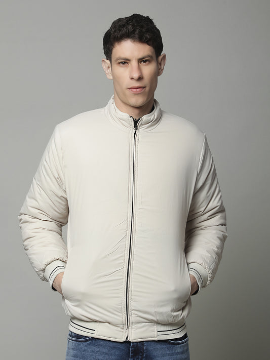 Reversible Jacket for Men | Premium Casual Jacket Regular Fit Mock Neck Poly Blend Fabric Solid Pattern