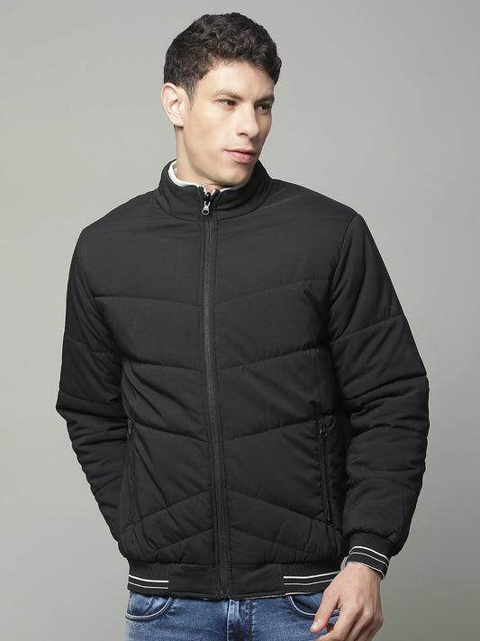 Reversible Jacket for Men | Premium Casual Jacket Regular Fit Mock Neck Poly Blend Fabric Solid Pattern