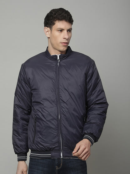 Reversible Jacket for Men | Premium Casual Jacket Regular Fit Mock Neck Poly Blend Fabric Solid Pattern