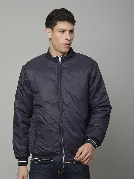 Reversible Jacket for Men | Premium Casual Jacket Regular Fit Mock Neck Poly Blend Fabric Solid Pattern