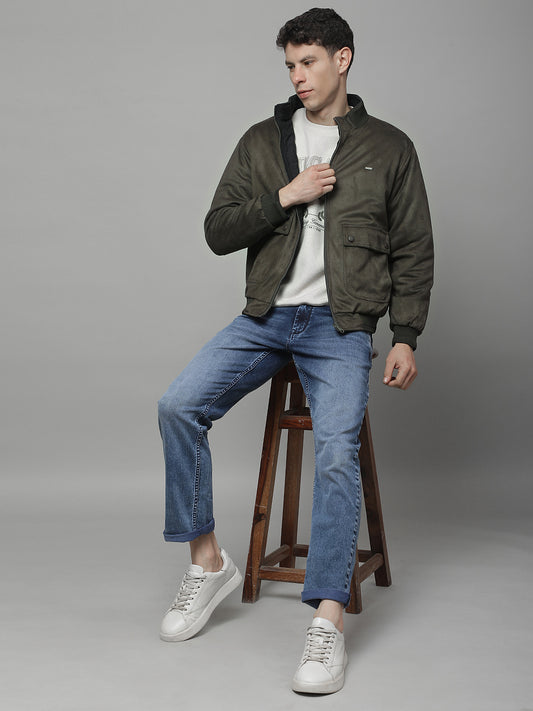 Reversible Jacket for Men | Premium Casual Jacket Regular Fit Mock Neck Suede Fabric Solid Pattern