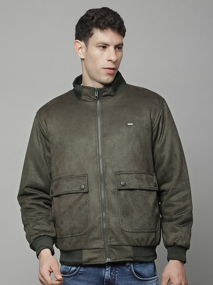 Reversible Jacket for Men | Premium Casual Jacket Regular Fit Mock Neck Suede Fabric Solid Pattern