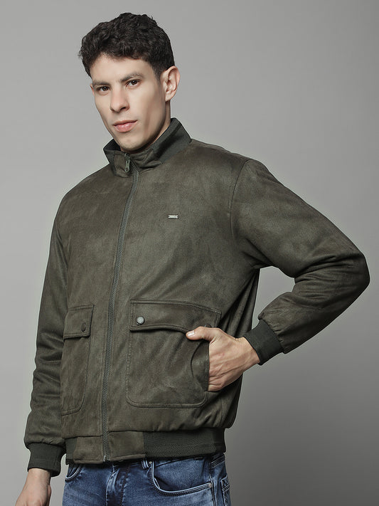 Reversible Jacket for Men | Premium Casual Jacket Regular Fit Mock Neck Suede Fabric Solid Pattern
