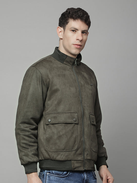 Reversible Jacket for Men | Premium Casual Jacket Regular Fit Mock Neck Suede Fabric Solid Pattern