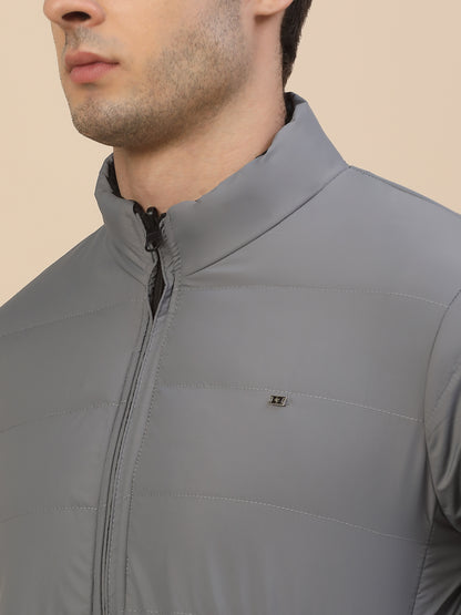 Reversible Jacket for Men | Premium Casual Jacket Smart Fit Mock Neck Poly Blend Fabric Solid Pattern