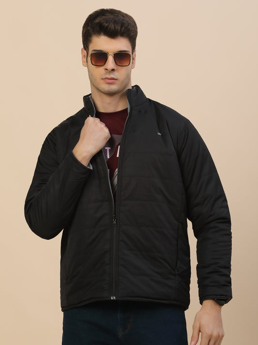 Reversible Jacket for Men | Premium Casual Jacket Smart Fit Mock Neck Poly Blend Fabric Solid Pattern