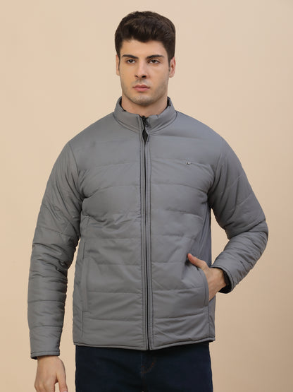 Reversible Jacket for Men | Premium Casual Jacket Smart Fit Mock Neck Poly Blend Fabric Solid Pattern