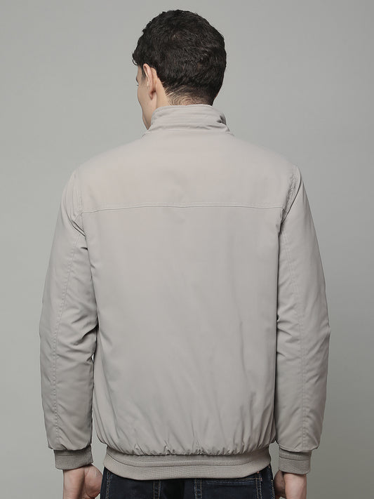 Reversible Jacket for Men | Premium Casual Jacket Regular Fit Mock Neck Poly Blend Fabric Solid Pattern