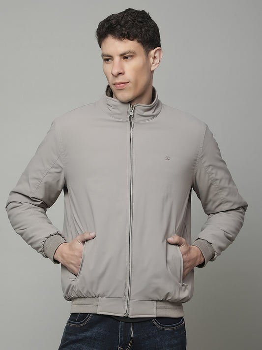 Reversible Jacket for Men | Premium Casual Jacket Regular Fit Mock Neck Poly Blend Fabric Solid Pattern