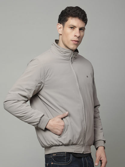 Reversible Jacket for Men | Premium Casual Jacket Regular Fit Mock Neck Poly Blend Fabric Solid Pattern
