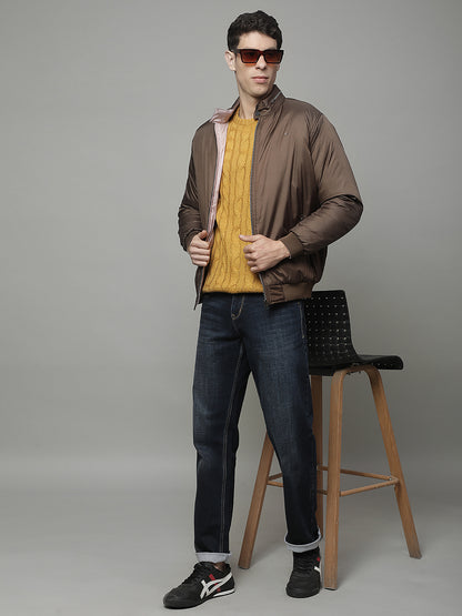 Reversible Jacket for Men | Premium Casual Jacket Regular Fit Mock Neck Poly Blend Fabric Solid Pattern