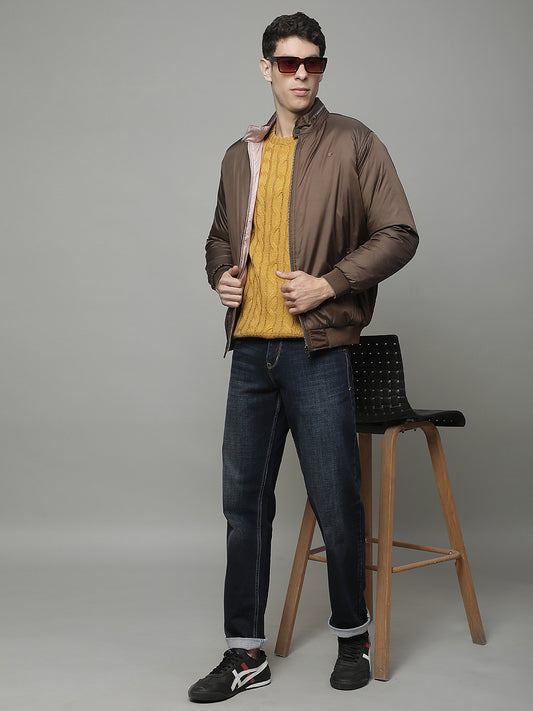 Reversible Jacket for Men | Premium Casual Jacket Regular Fit Mock Neck Poly Blend Fabric Solid Pattern