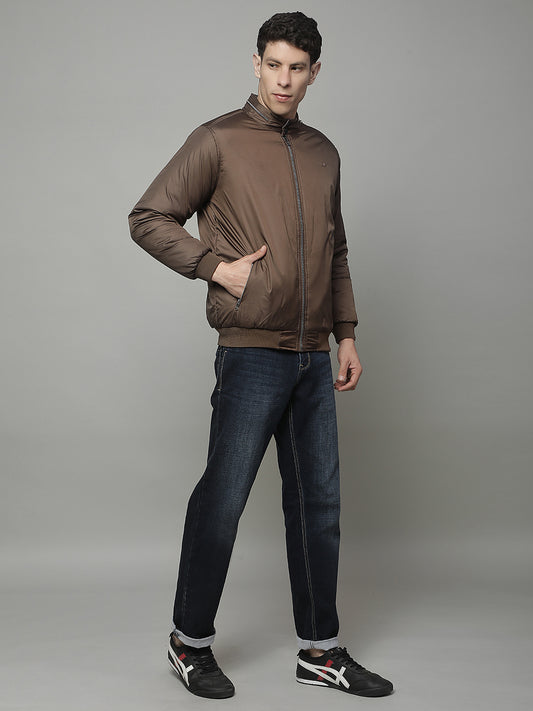 Reversible Jacket for Men | Premium Casual Jacket Regular Fit Mock Neck Poly Blend Fabric Solid Pattern