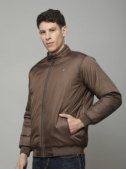 Reversible Jacket for Men | Premium Casual Jacket Regular Fit Mock Neck Poly Blend Fabric Solid Pattern