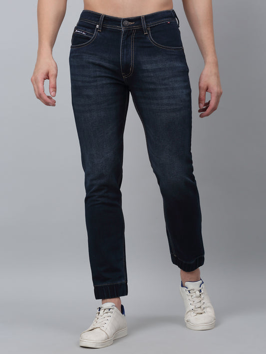Dark Blue Solid Cotton Blend Mid Rise Full Length Regular Fit Casual Jogger For Men