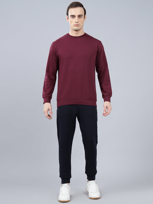 Men's Maroon Solid Lounge Set