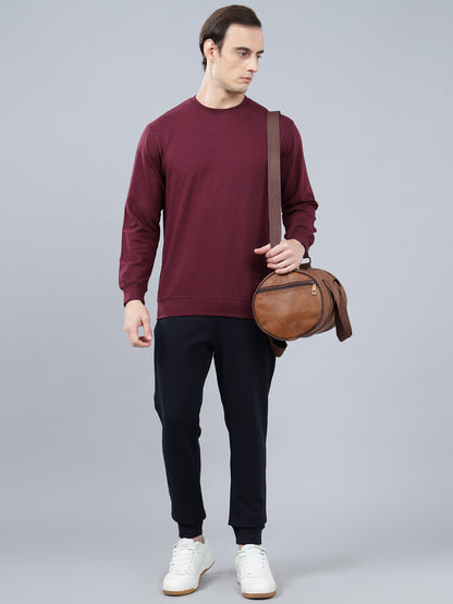 Men's Maroon Solid Lounge Set