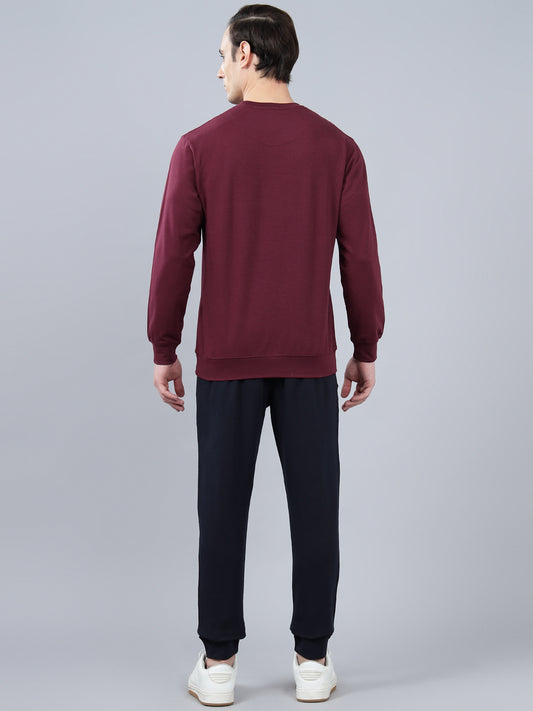Men's Maroon Solid Lounge Set