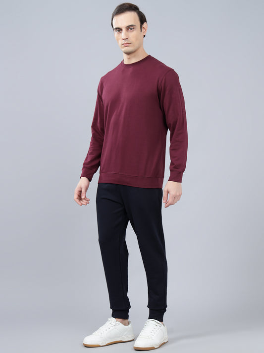 Men's Maroon Solid Lounge Set