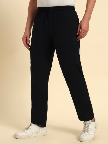 Men's Navy Solid Regular Fit Lower
