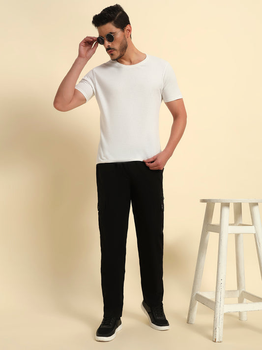 Men's Black Solid Regular Fit Lower