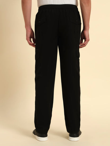 Men's Black Solid Regular Fit Lower